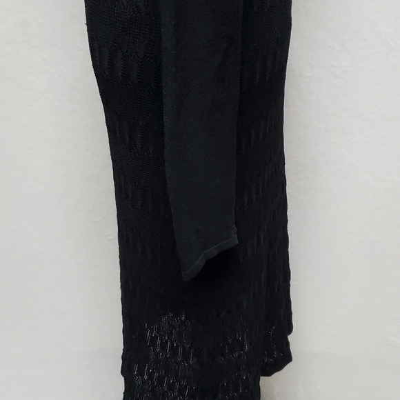 Vintage 90s Jones Wear Morticia Black Blousen Eyelet Knit V-neck Bodycon Dress - Picture 9 of 14